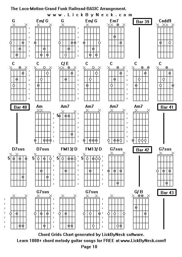 Chord Grids Chart of chord melody fingerstyle guitar song-The Loco-Motion-Grand Funk Railroad-BASIC Arrangement,generated by LickByNeck software.